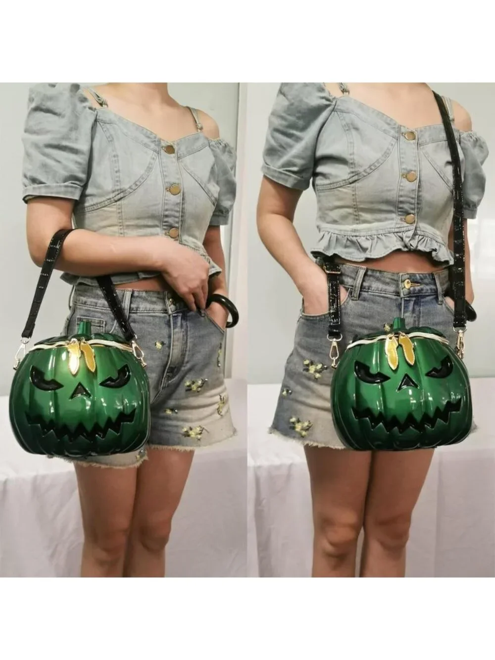 Women's Green Pumpkin Crossbody Purse For Gothic Halloween Shoulder Bag Purse
